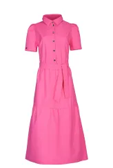 Košilové šaty s páskem, sytě růžové
