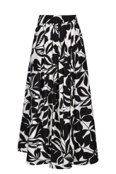 Dlouhá sukně s kapsami, černobílá, květinový vzor