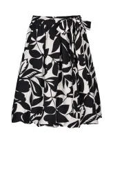 Sukně s kapsami, vázáním, černobílá, květinový vzor